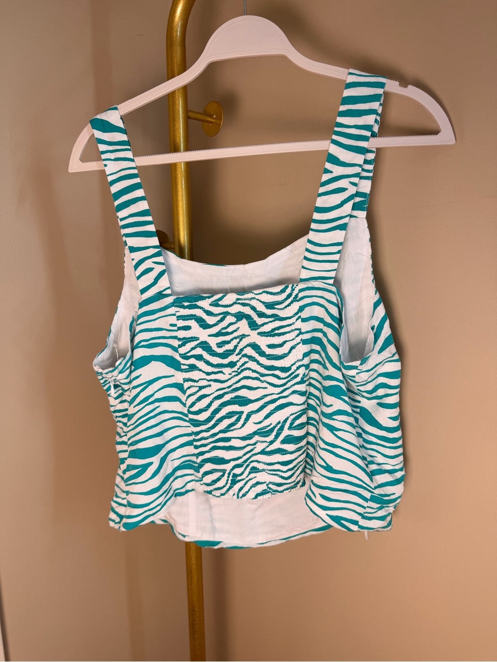 Bar III 2X NWOT Teal Zebra Print Smocked Back Crop Tank Top Plus Size - Picture 2 of 4